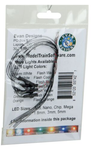 Evan Designs UN6FF Fast-Flashing Nano Chip LED -- Orange w/8" 20.3cm Wire Leads - 7-19V AC or DC pkg(5)