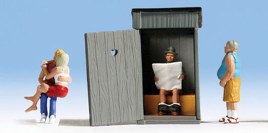 Noch Gmbh & Co 36560 Figures & Outhouse -- pkg(6), N Scale