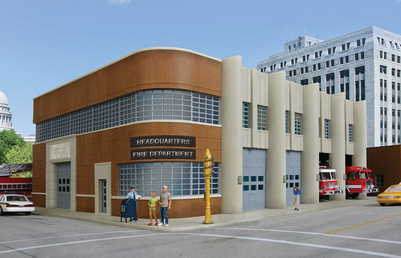Walthers Cornerstone 933-3765 Fire Department Headquarters -- Kit - 9-1/8 x 11-13/16 x 5-5/8" 23.5 x 30 x 14.3cm, HO Scale