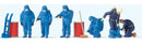 Firemen in Blue Hazmat Suits - pkg(6), HO