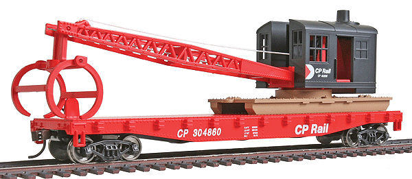 WalthersTrainline 931-1781 Flatcar with Logging Crane - Ready to Run - Canadian Pacific (red, black; Multimark Logo), HO Scale