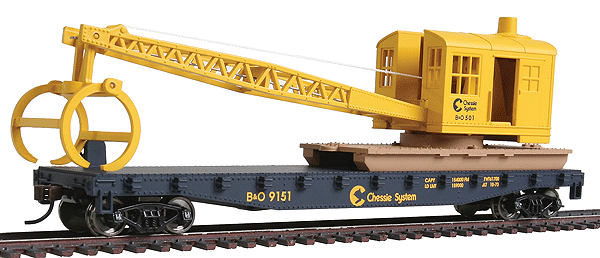 WalthersTrainline 931-1782 Flatcar with Logging Crane - Ready to Run -- Chessie System-B&O (blue, yellow), HO Scale
