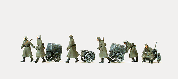 Fomer German Army WWII - Unpainted Figure Sets -- Infantry Riflemen in Winter Uniforms w/If 8 Carts, HO