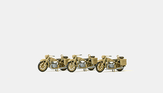 Preiser Kg 16572 Former German Army WWII - Motorcycles -- BMW R12 pkg(3), Unpainted Kit, HO Scale