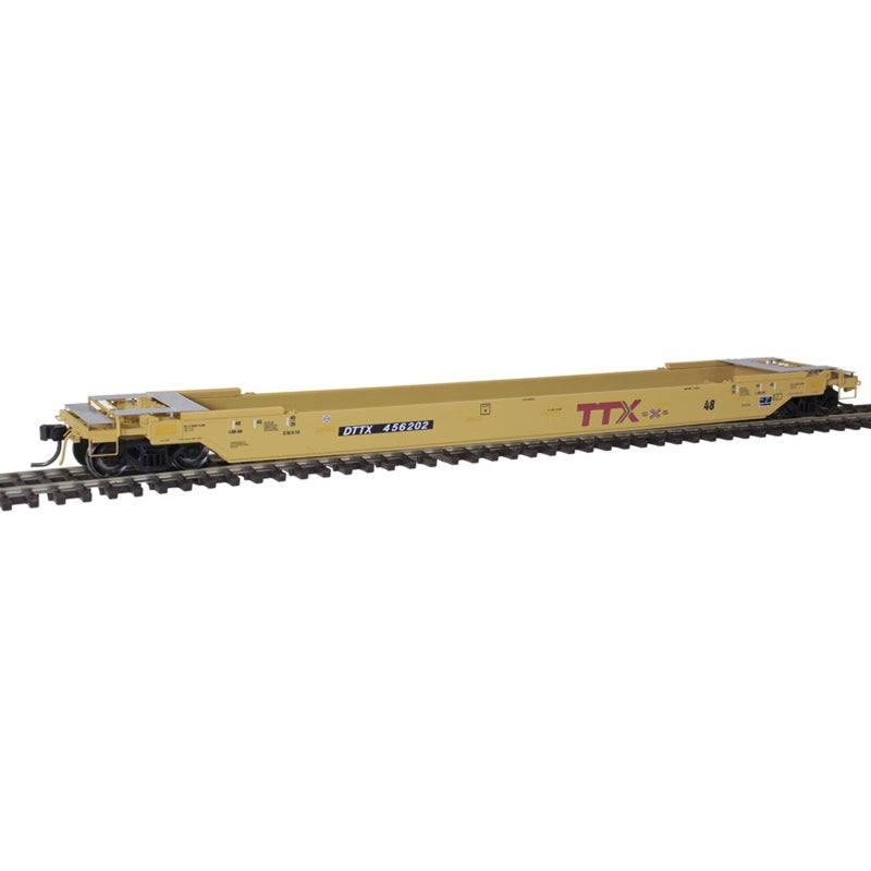 Atlas 20005996 Gunderson 48' All-Purpose Well Car - Ready to Run -- TTX 456301 (yellow, black, red, Next Load Any Road Slogan), HO Scale