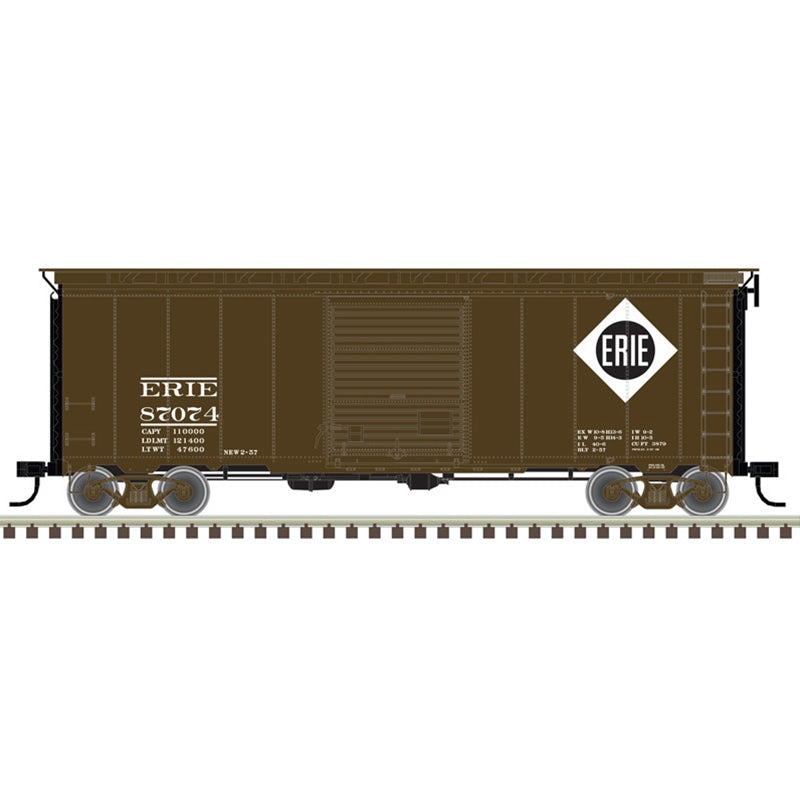 Atlas 20006819 HO 40' Postwar Box Car w/ 8' Door Erie 87187 (Brown/White/Black)