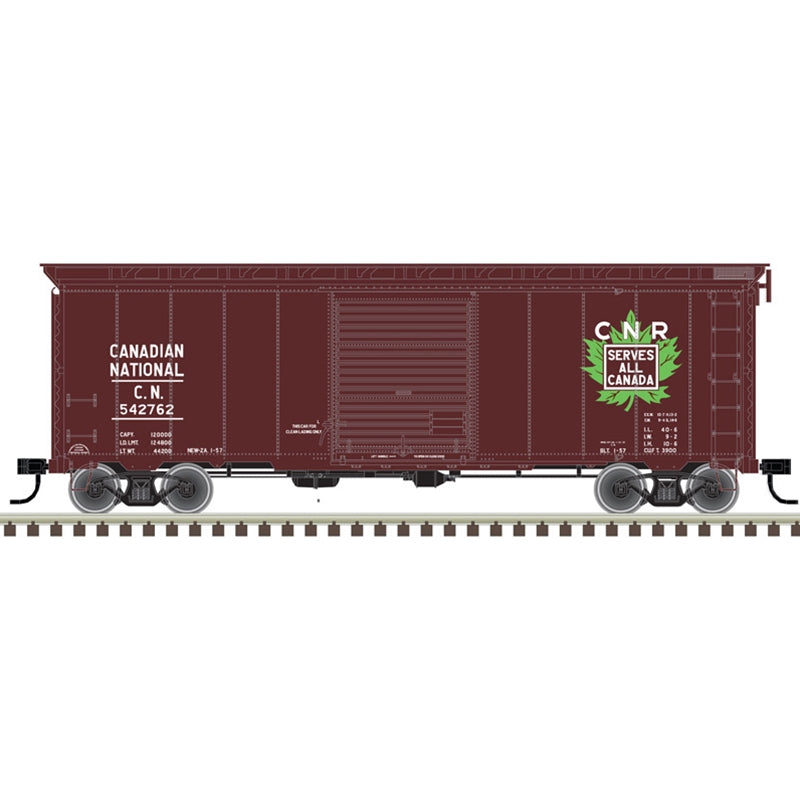 Atlas 20006831 HO 40' Postwar Box Car w/ 8' Door Canadian National 542823 (Brown/White/Green)