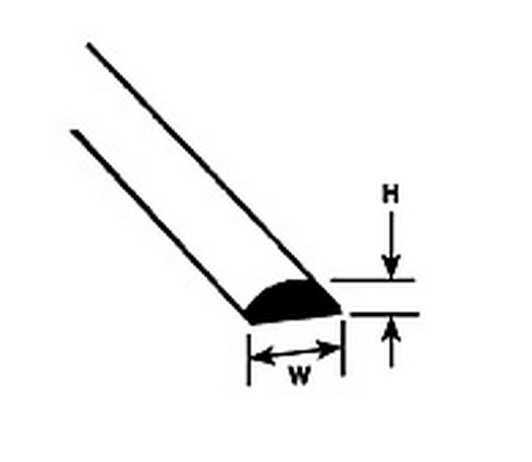 Plastruct 90886 MRH-190 5pk STY HALF ROUND.187