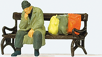 Individual Figures -- Homeless Man on a Bench with Bags, HO