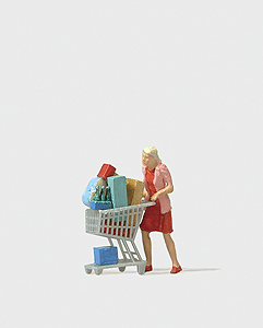 Individual Figures, Pedestrians -- Shopaholic w/Loaded Cart, HO