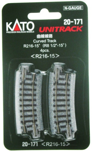 Kato KAT20-171 Curved Track 15 Degree 216mm - Pack of 4, N Scale