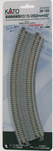 Unitrack CT Double-Track Superelevated Curve - 45 Degrees 282/315mm, N Scale
