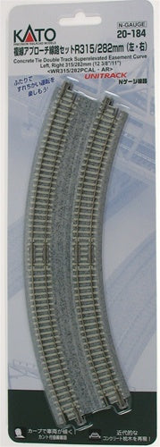 Kato KAT20-184 Unitrack CT Double-Track Superelevated Curve Easement - Left & Right, 22.5 Degrees 282/315mm, N Scale