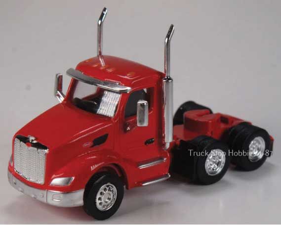 Herpa Models 410681 Kenworth T680 3-Axle Day-Cab Tractor Only 2 Pack - Assembled -- Red, HO Scale