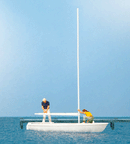 Preiser Kg 10680 Korsar Sailboat w/Sailors Unrigging the Sails -- Sails Down (white, yellow), HO Scale
