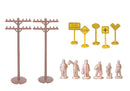Bachmann 42104 Layout Accessories Assortment -- 12 Telephone Poles, 24 Signs & 24 Unpainted Figures, HO Scale