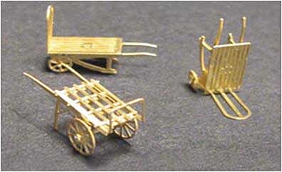The N Scale Architect 96618 Luggage Carts - Etched Brass Kit -- 3 Different Baggage Carts Unpainted, N Scale