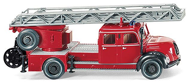 Wiking 86234 Magirus DL 25h Aerial Lift Ladder Truck - Assembled -- Fire Department (red, black, German Lettering), HO Scale