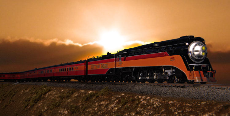 Kato USA 106-6310 Morning Daylight Streamlined Articulated Coach (2-Car Set no lights)- Ready to Run -- Southern Pacific (1940 As-Delivered, red, orange, black, Lines Lettering), N Scale