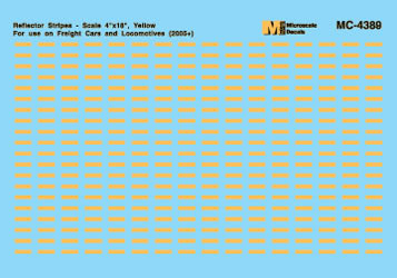 Microscale Inc 460-4389 Reflector Stripes - Scale 4 x 18 , YELLOW For use on Freight Cars and Locomotives (2005+) - Waterslide Decal - N Scale
