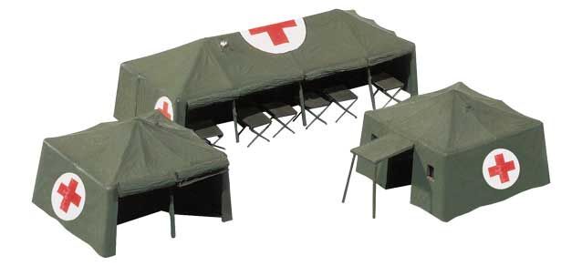 Herpa Models 746021 Medical Services Tents - Kit -- Red Cross (olive, red, white) pkg(3), HO Scale