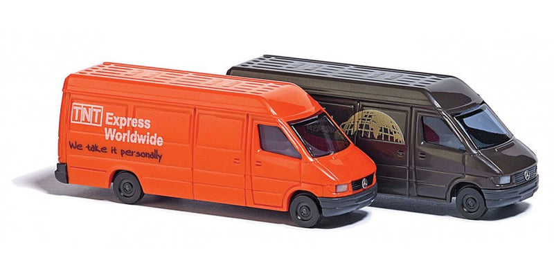 Busch Gmbh & Co Kg 8338 Mercedes-Benz Sprinter Cargo Van 2-Pack - Assembled -- UPS (brown) & TNT (orange), N Scale