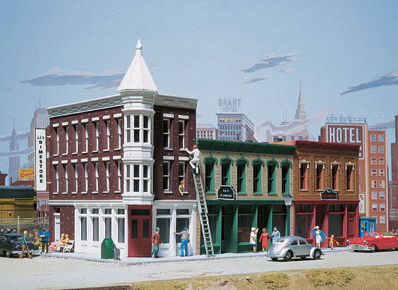 Walthers Cornerstone 933-3224 Merchant's Row II - Kit - 6-1/4 x 3-1/2 x 3-5/8" 15.9 x 8.9 x 9.2cm, N Scale