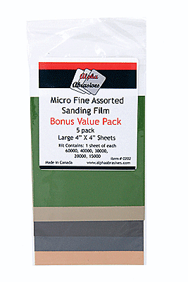 Profile Accessories Inc. 202 Micro Fine Assorted Sanding Film - Sheets - 4 x 4" 10.2 x 10.2cm -- 1 Each: 15000-, 20000-, 30000-, 40000- & 60000-Grit