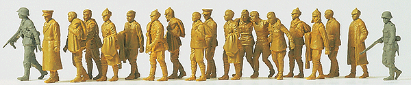 Military - Former German Army WWII - Unpainted Figure Set -- 2 Guards Escorting 17 Russian Prisoners, HO