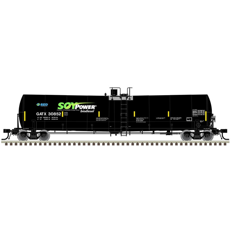 PREORDER Atlas 50006184 N TRINITY 25,500 GALLON TANK CAR GATX [SOY POWER BIO FUELS] 3-PACK [30839, 30844, 30852]