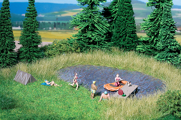 Noch Gmbh & Co 7442 Natur+ Bathing Lake -- Bathing Lake, Meadow, 10 Grass Tufts 22 x 20cm, HO Scale