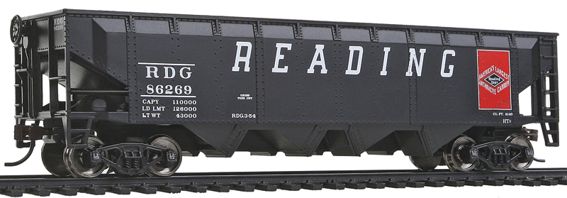 WalthersTrainline 931-1422 Offset Hopper - Ready to Run -- Reading (black, red; Large Lettering, Anthracite Logo), HO Scale
