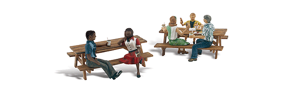 Woodland Scenics WOO2214 Outdoor Dining - Scenic Accents(R) -- 2 Groups of People on Picnic Tables, N Scale