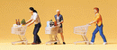 Preiser Kg 10488 Pedestrians -- People w/Grocery Carts pkg(3) - 3 Carts, 3 Figures), HO Scale