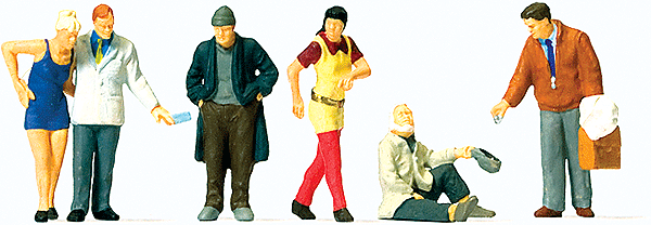 Preiser Kg 10591 Pedestrians -- On the Street pkg(6), HO Scale