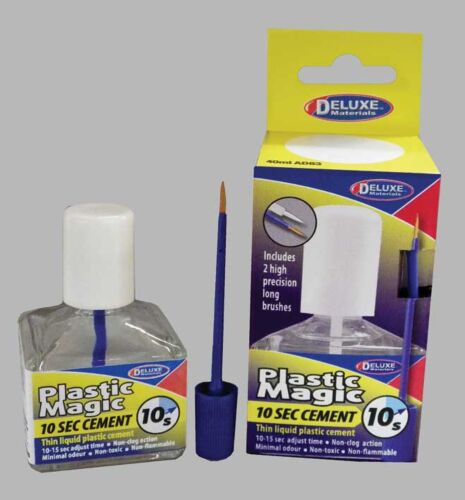 Deluxe Materials Ltd AD83 Plastic Magic Thin Plastic Cement w/2 Brushes - 10 Second Cement -- 1.35oz 40mL