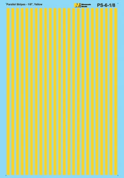 Microscale Industries PS-6-1-8 Parallel Stripes -- Yellow - 1/8" Wide, All Scales