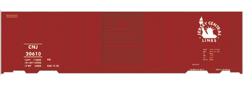 Tichy Train Group 10108 Railroad Decal Set -- Central Railroad of New Jersey 40' Door Steel Boxcar (1953), HO Scale
