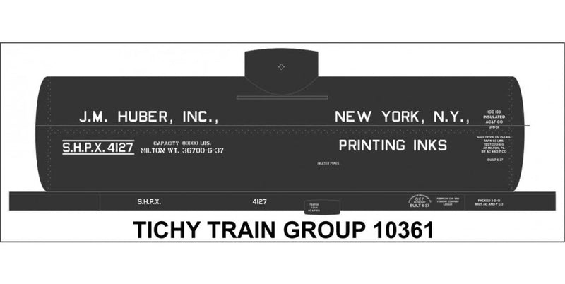 Tichy Train Group 10361N Railroad Decal Set -- J M Huber 8,000-Gallon Single-Dome Tank Car (Printing Ink Service), N Scale
