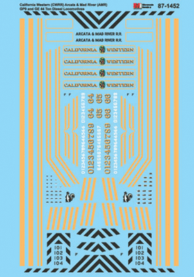 Microscale Industries 60-1452 Railroad Decal Set -- California Western CWRR, Arcata & Mad River AMR GP9 & GE 44-Ton Diesel Locos, N Scale
