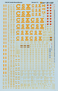 Microscale Industries 87-1337 Railroad Decal Set -- CSX 50' Outside-Braced/Exterior-Post Boxcars, HO Scale