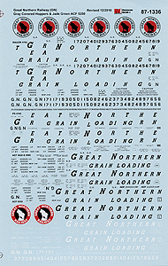 Microscale Industries 87-1336 Railroad Decal Set - Great Northern (Gray Scheme) -- ACF Centerflow 4650, 5250 & Cyl, Magor 4750 & PS 4740 Covered Hoppers, HO Scale