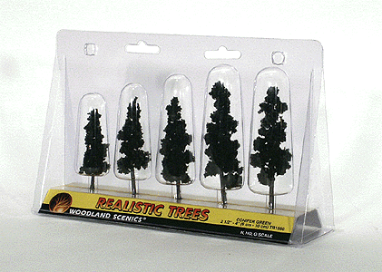 Woodland Scenics WOO1560 Ready Made Realistic Trees(TM) - Pines -- Conifer Green - 2-1/2 to 4" 6.4 to 10.2cm pkg(5), All Scales