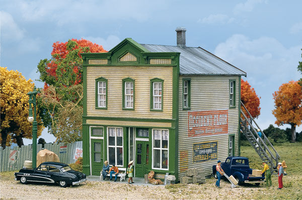 Walthers Cornerstone 933-3650 River Road Mercantile -- Kit - 5-3/4 x 5 x 5-1/2" 14.3 x 12.5 x 13.7cm, HO Scale