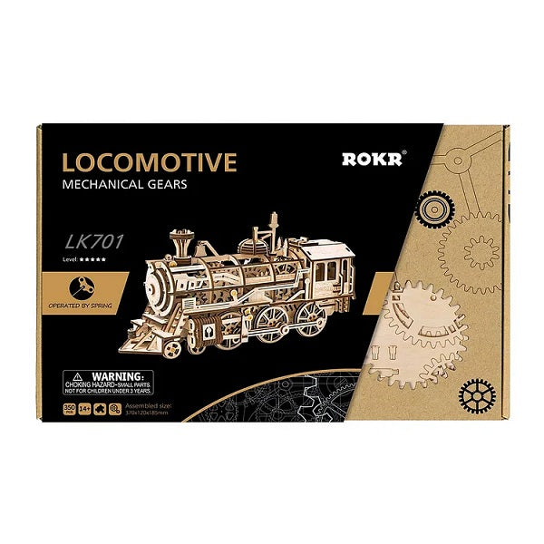 Robotime LK701 Mechanical Wood Models; Steam Locomotive - with wind-up