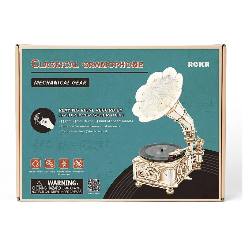 Robotime LKB01 Mechanical Wood Models; Classical Gramophone