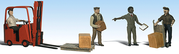 Woodland Scenics WOO1911 Scenic Accents(R) -- Workers with Forklift pkg(4), HO Scale