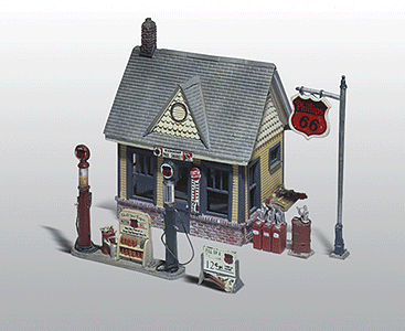 Woodland Scenics 223 Scenic Details(R) -- Gas Station - Kit (Unpainted Metal) 4 x 2-7/8" 10.2 x 7.3cm, HO Scale