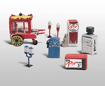 Woodland Scenics WOO230 Scenic Details(R) (Unpainted Metal Castings) -- Assorted Vending Machines (Ice, Soda, Gum, Popcorn), HO Scale