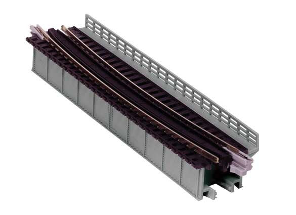 Kato KAT20-467 Single-Track Curved Deck-Girder Bridge, Code 80 Track - Assembled - Unitrack -- 17-5/8" 448mm Radius, 15 Degrees (gray), N Scale